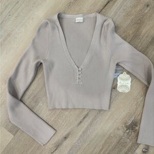 Altar'd State Taupe Ribbed Knit Top